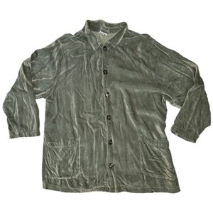 CP Shades Rayon Velvet Women's Oversized Small Olive Green Button Down Shacket
